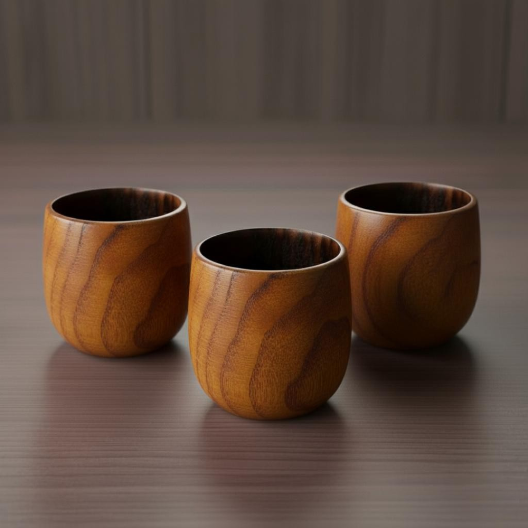 Wooden Whiskey Glass Trio